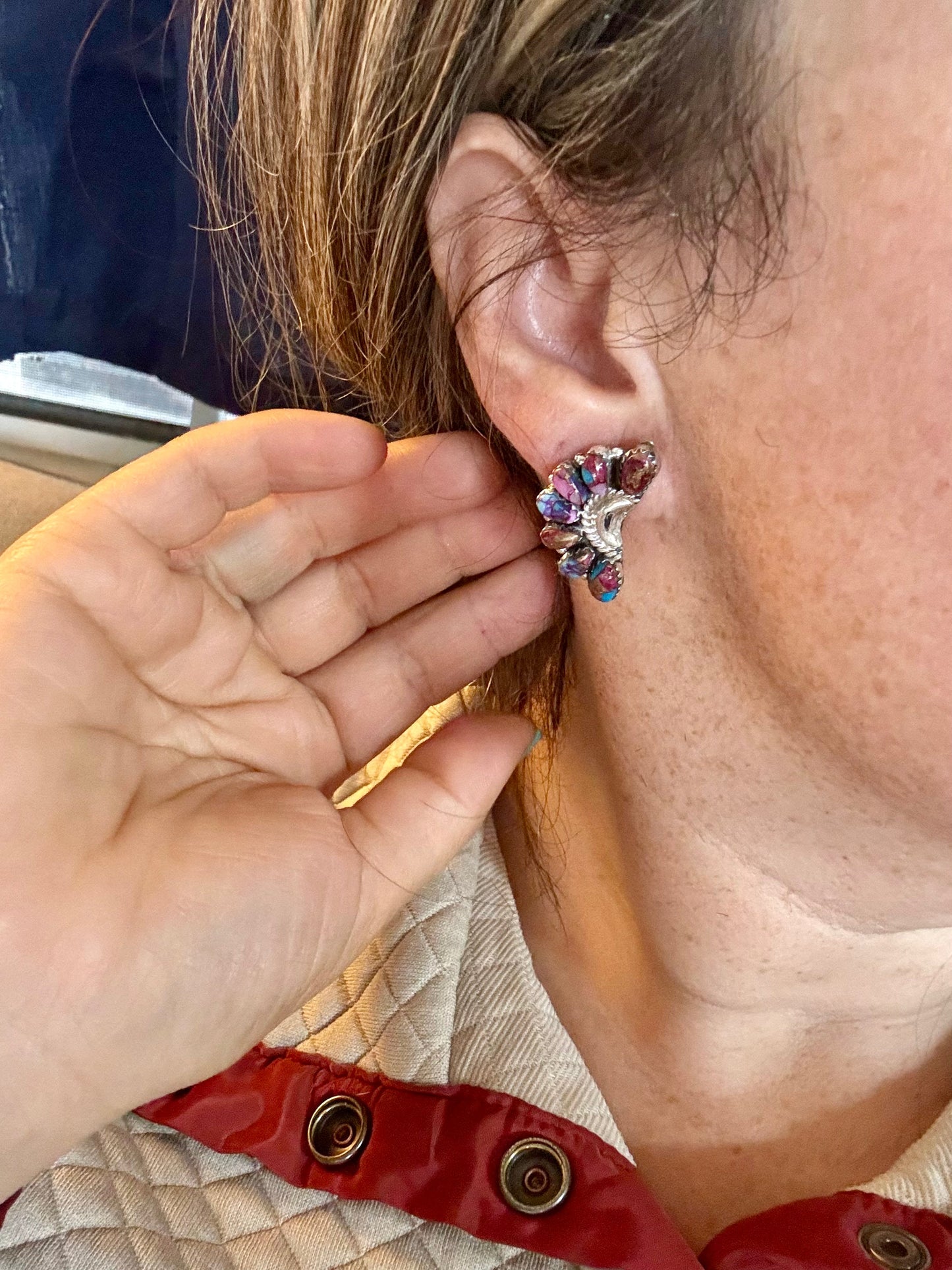 Half Cluster Earrings – Pink Dahlia & Sterling Silver