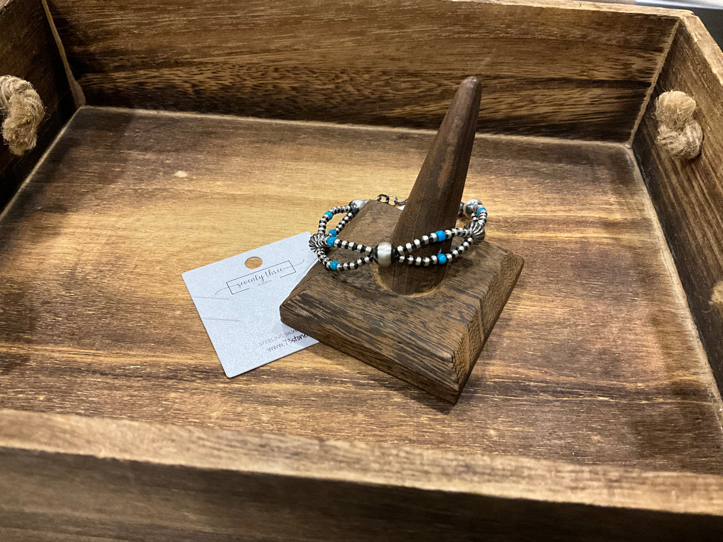 Double Rope Sterling Pearl Bracelet + Turquoise