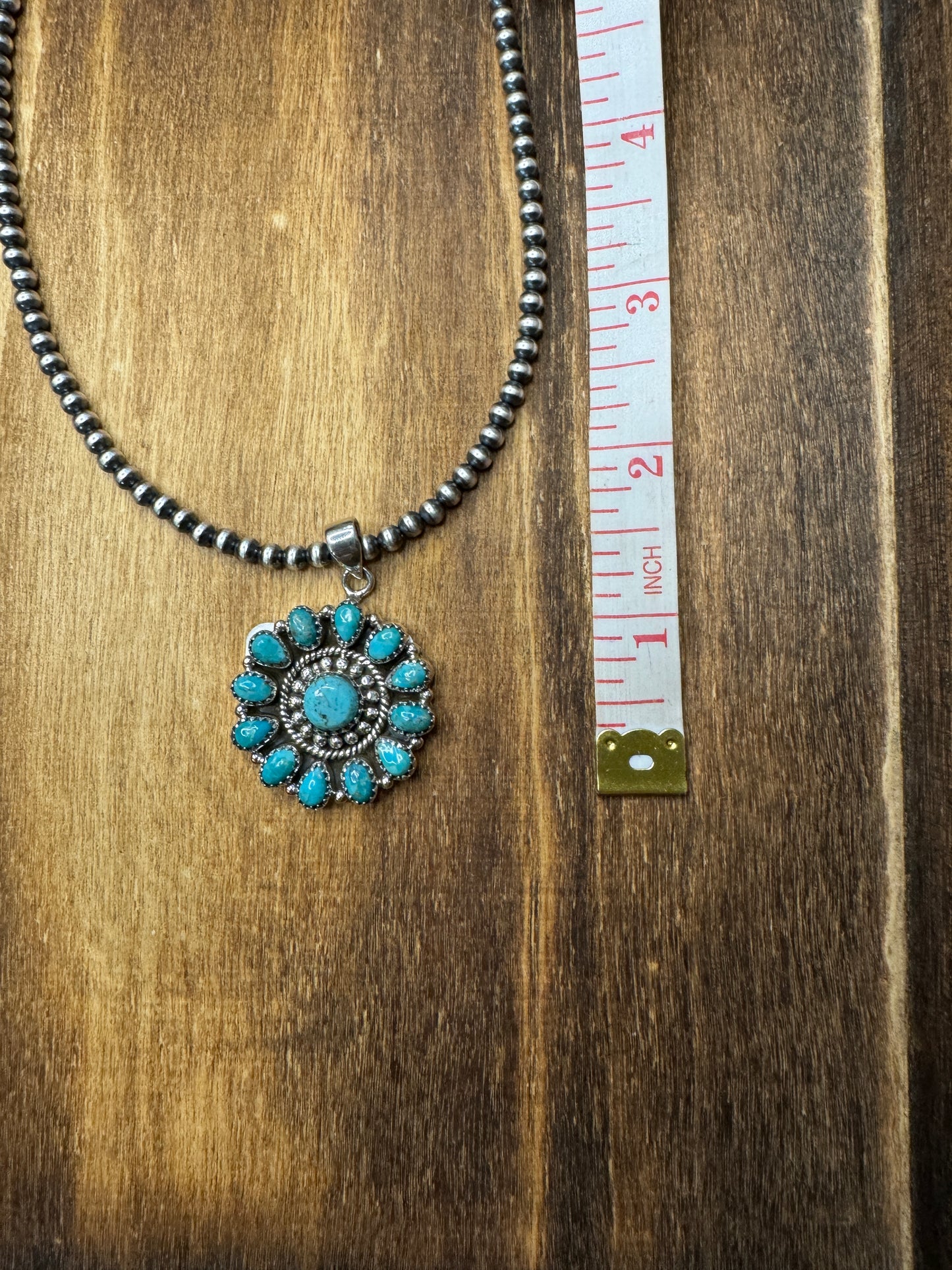 18” Turquoise Cluster Pendant on silver chain B