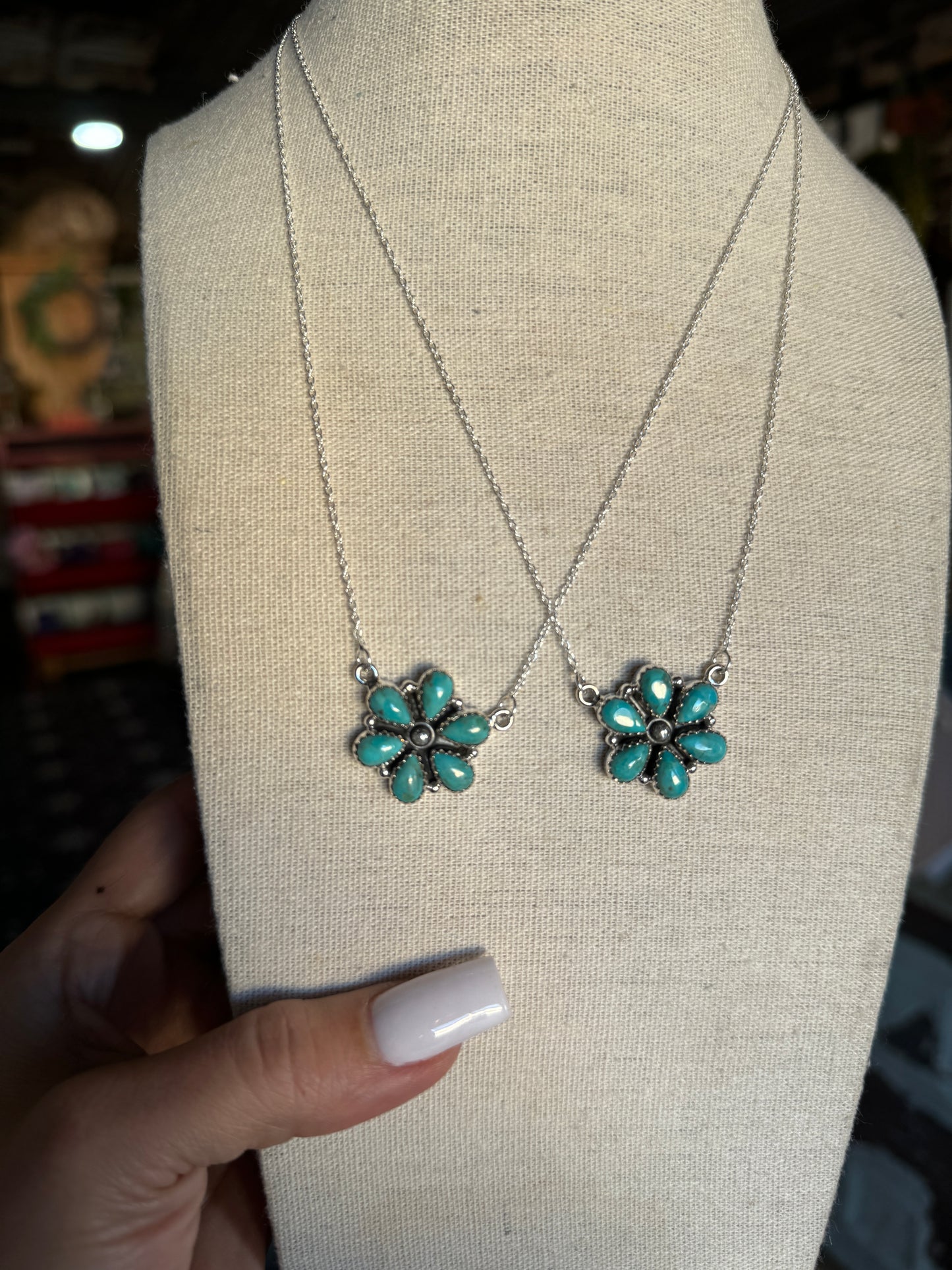 Kingman Turquoise Cluster Bar Necklace (18”)