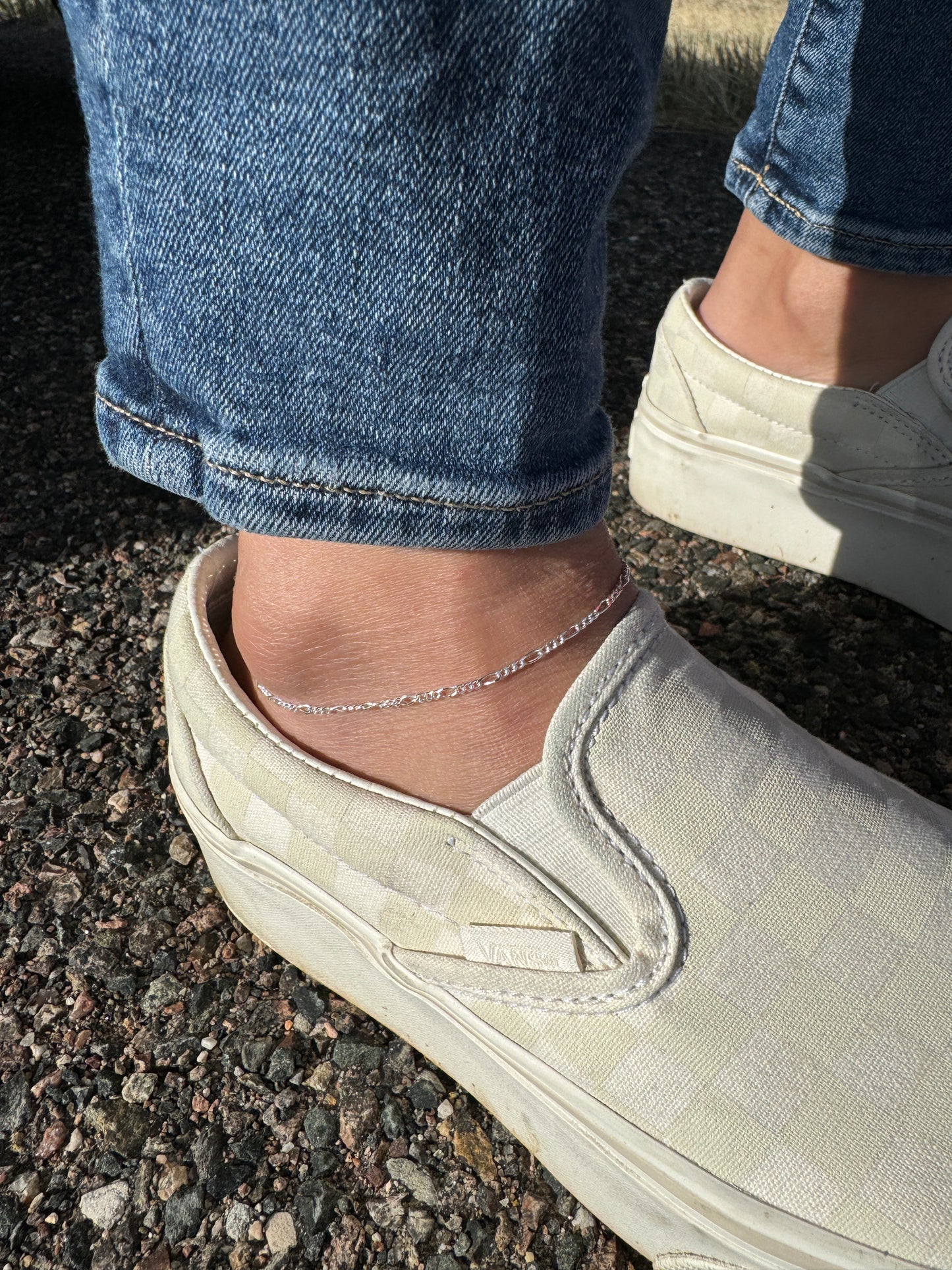 Sterling Silver Anklet Figaro 9”