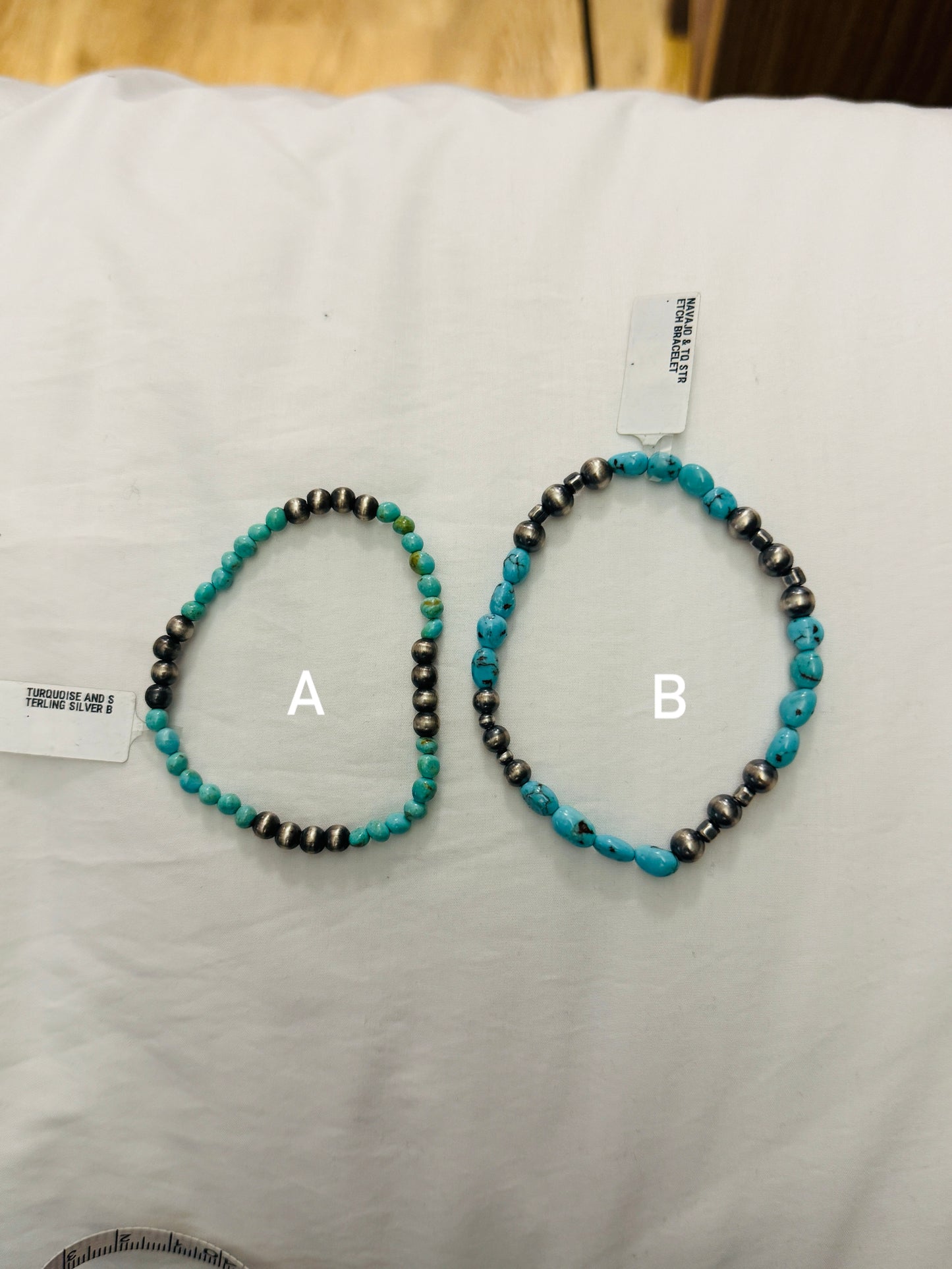 Turquoise and Sterling Pearl Stretch Bracelet B