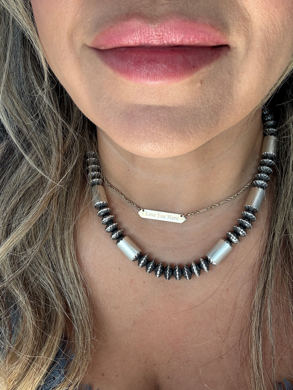 Handmade Navajo Barrell Bead and Saucer Fluted Pearl Necklace Tonisha Haley