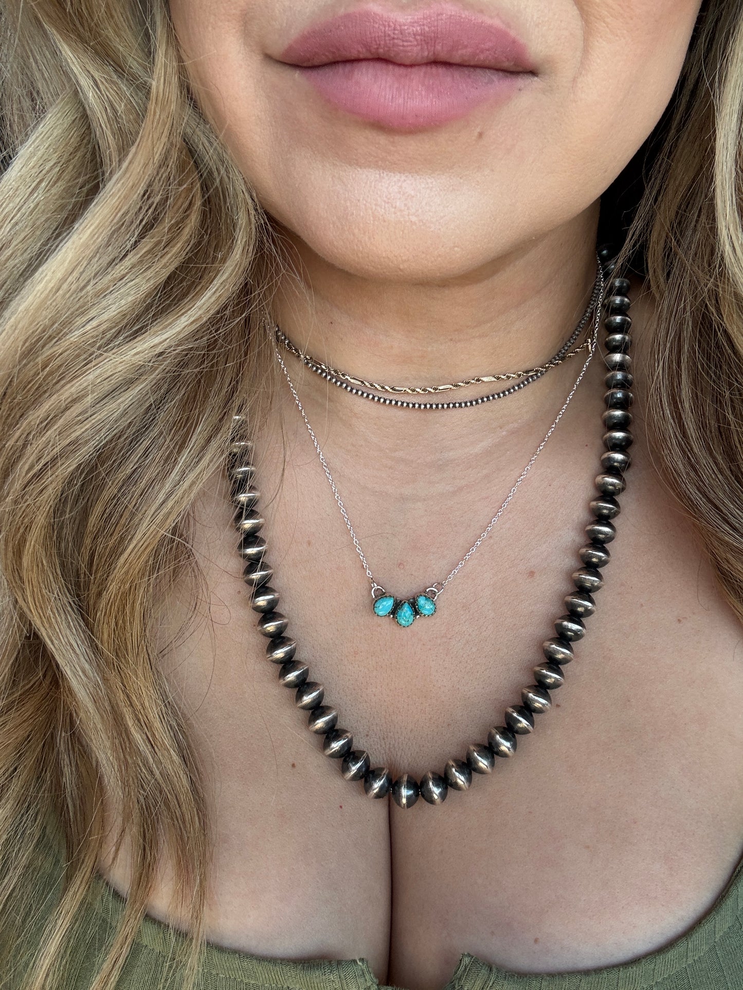 3 Stone Kingman mini Cluster necklace 18”/20”
