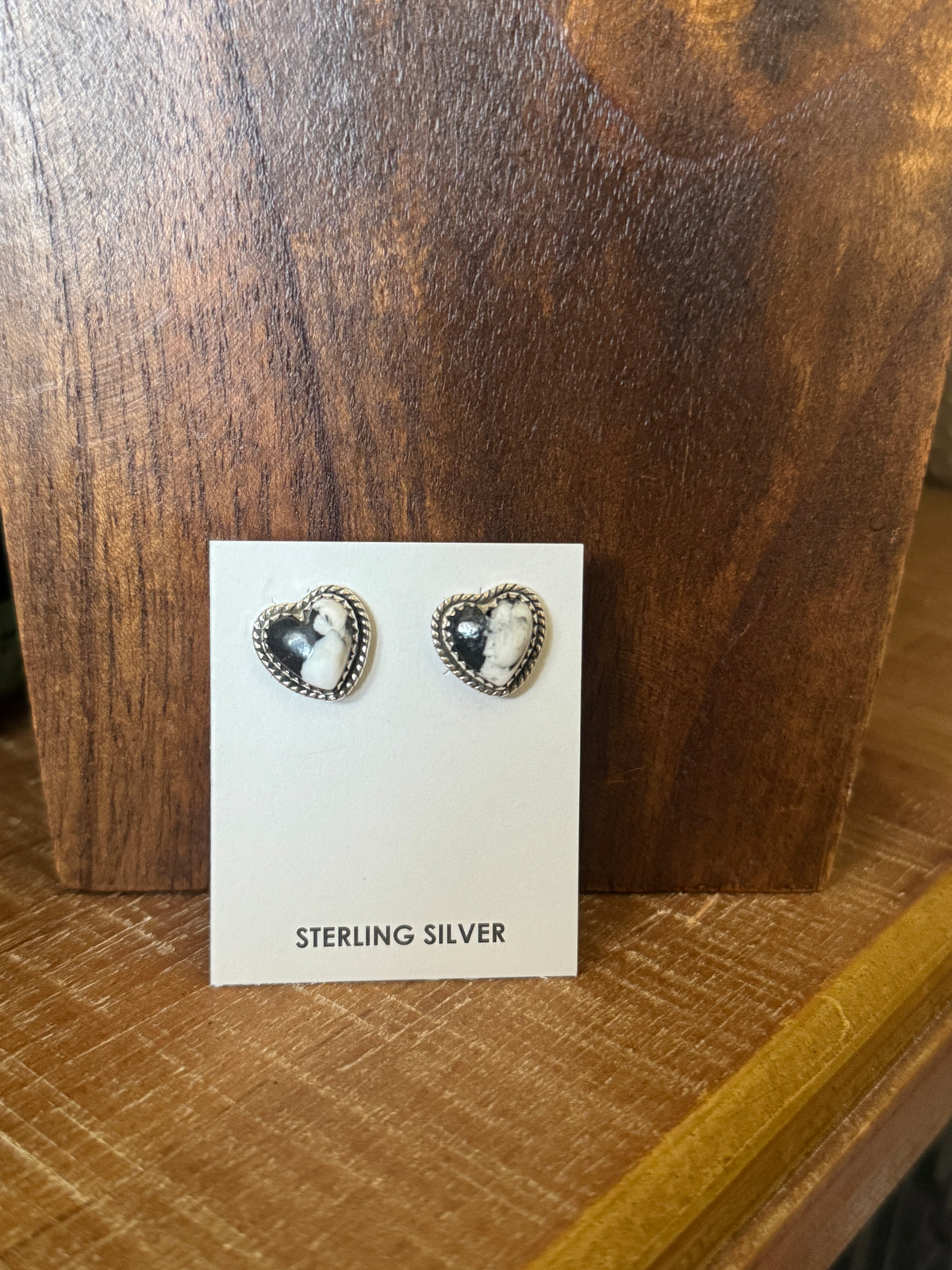 White Buffalo Heart Studs