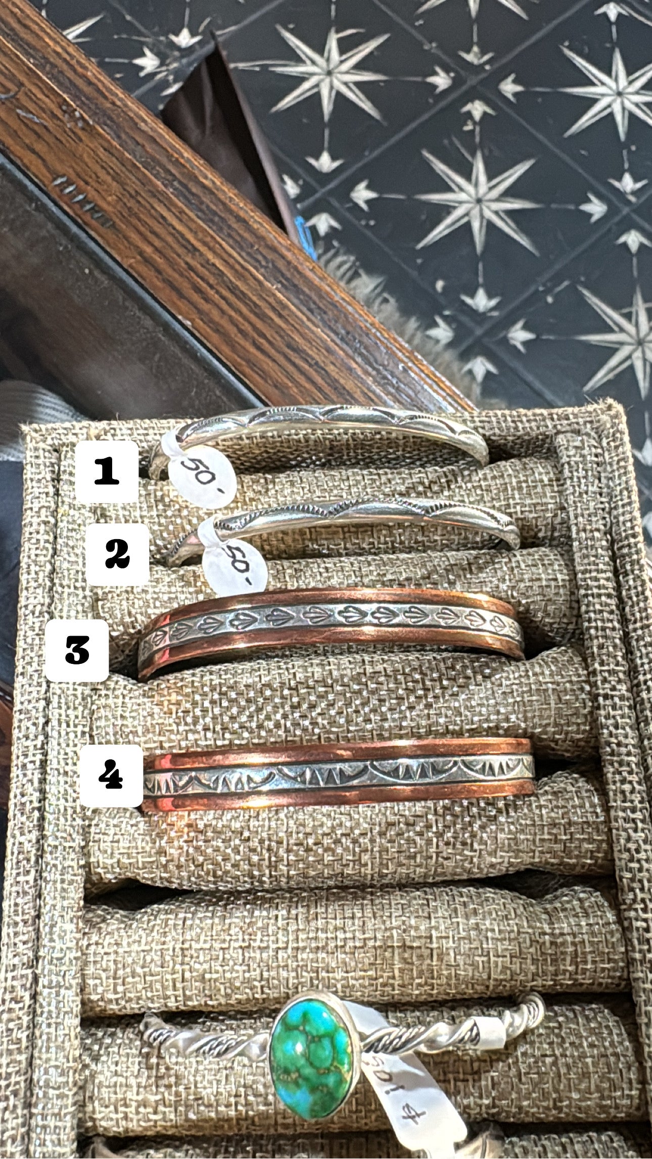 Single Sterling Silver Stacker Cuff with detail 1,2