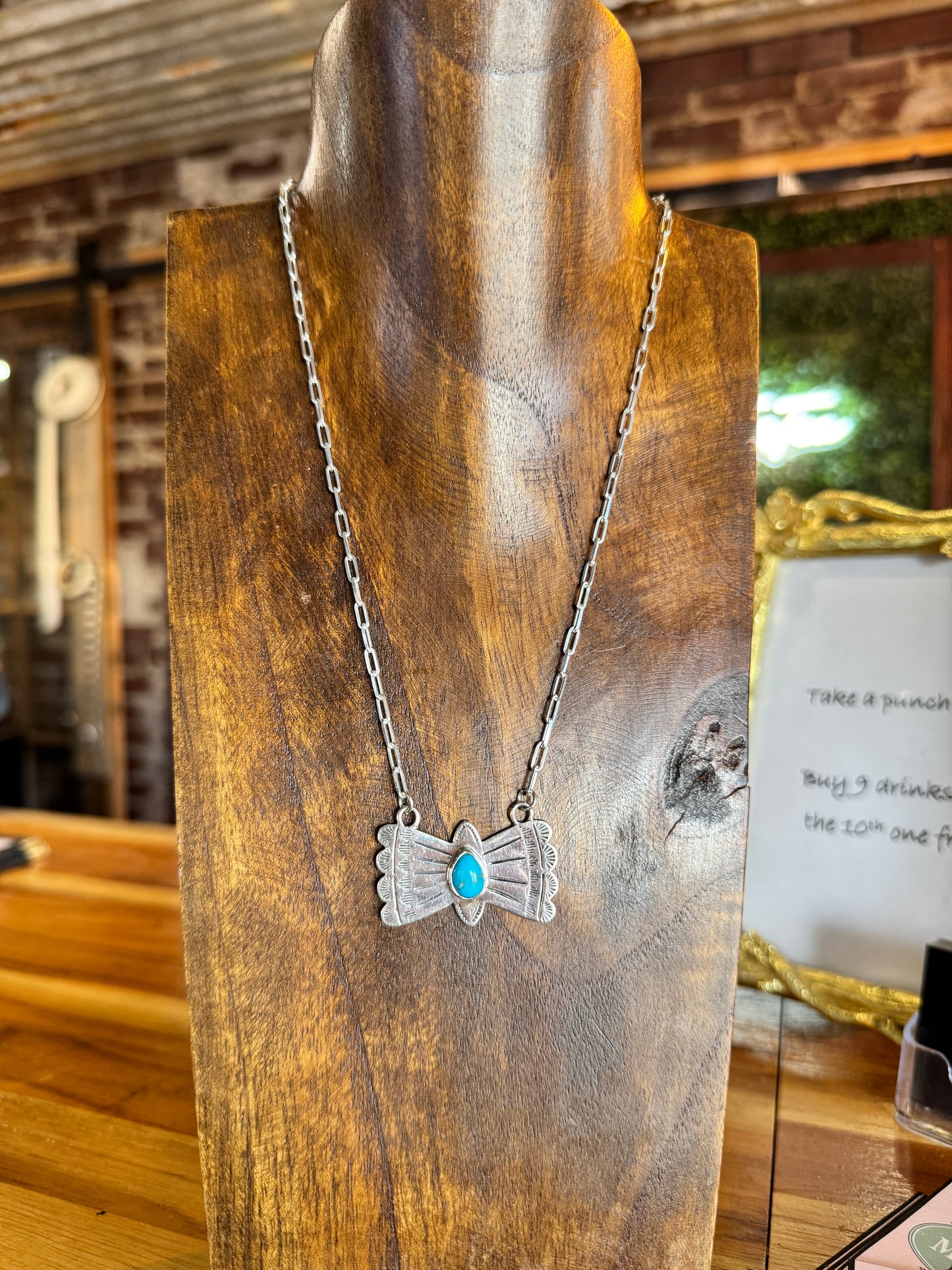 Turquoise wings bar necklace 18”