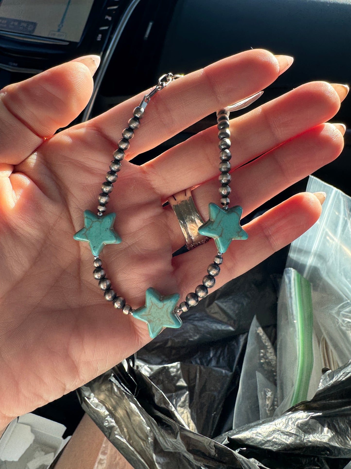 Turquoise Star Bracelet 6mm Stretch or Clasp