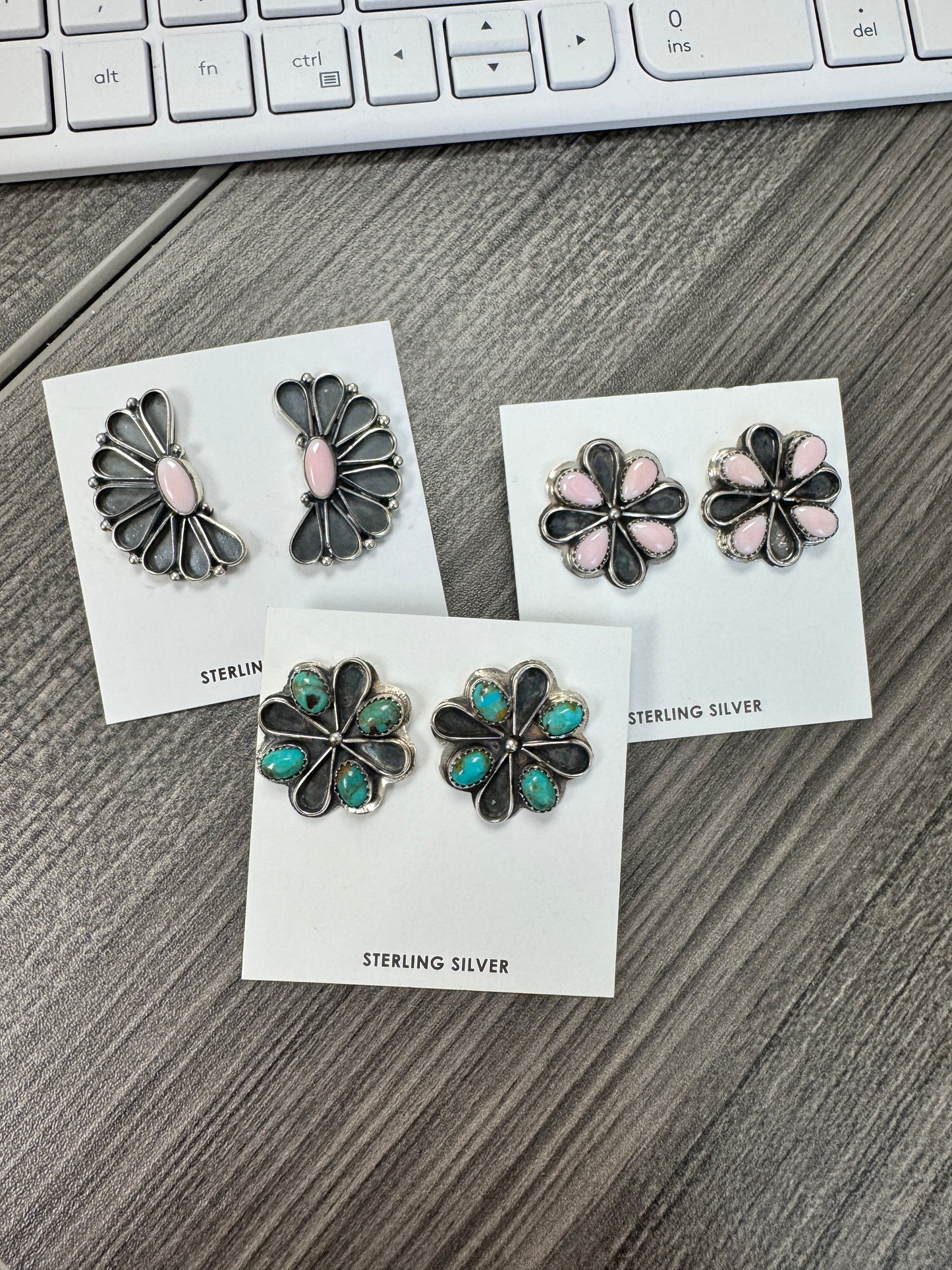 1” Floral Turquoise Cluster Studs
