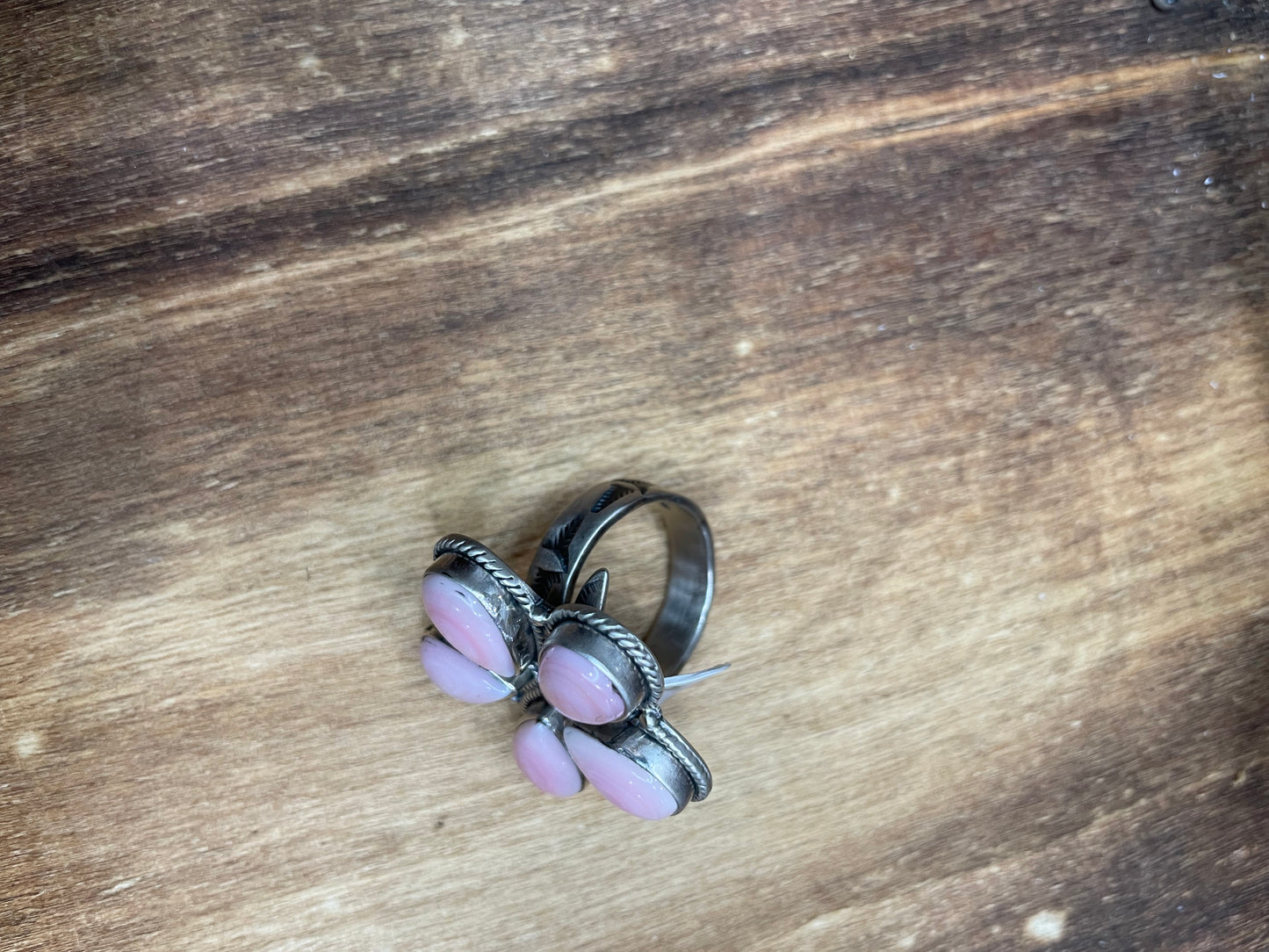 Pink Conch cluster adjustable ring
