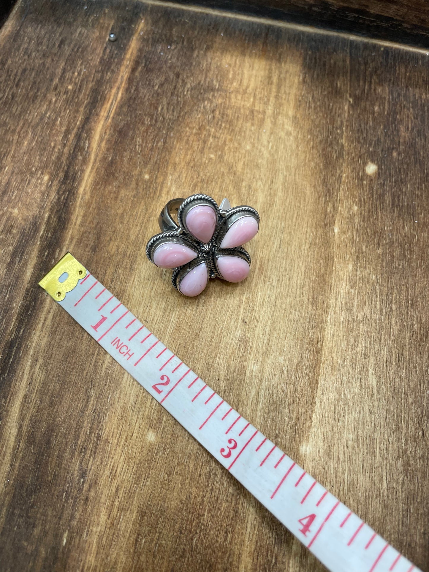 Pink Conch cluster adjustable ring