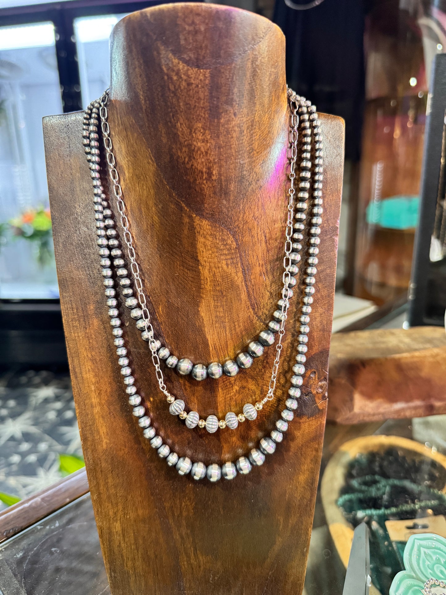 Gold And Silver Pearl Bar Necklace