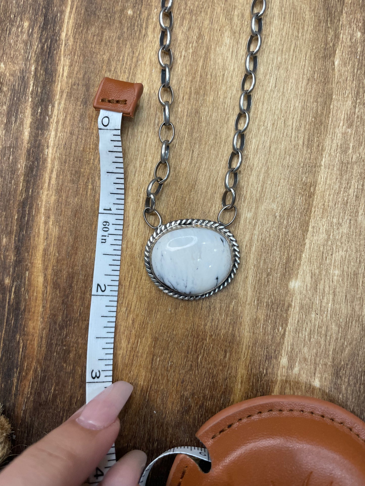 White Buffalo Oval pendant Necklace 18”