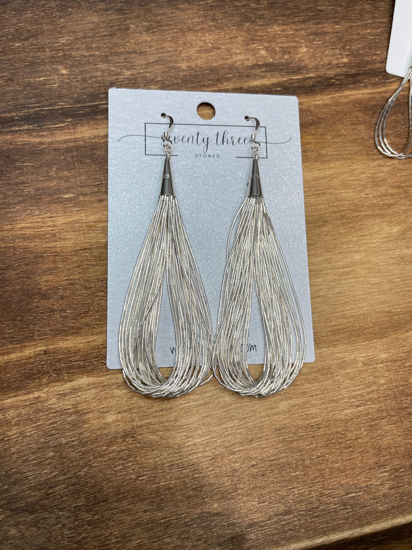 Liquid Silver 20 Strand Teardrop Earrings