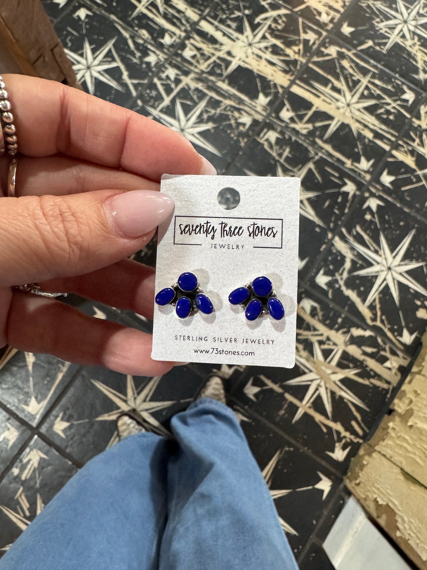 Blue lapis 4 stone cluster earrings