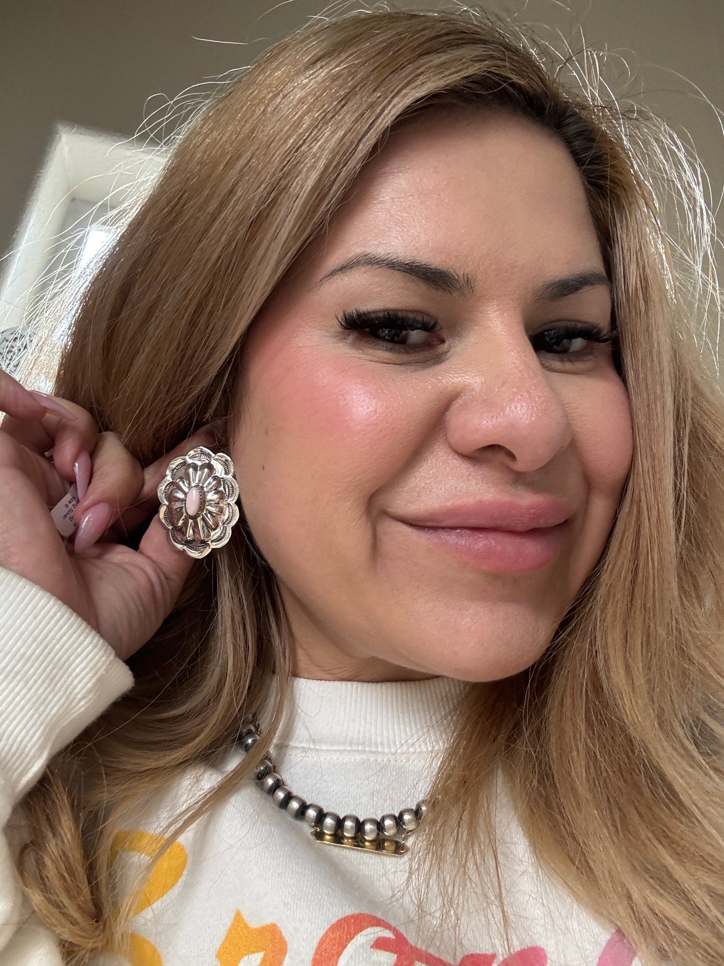 Pink Conch Concho Post Earrings