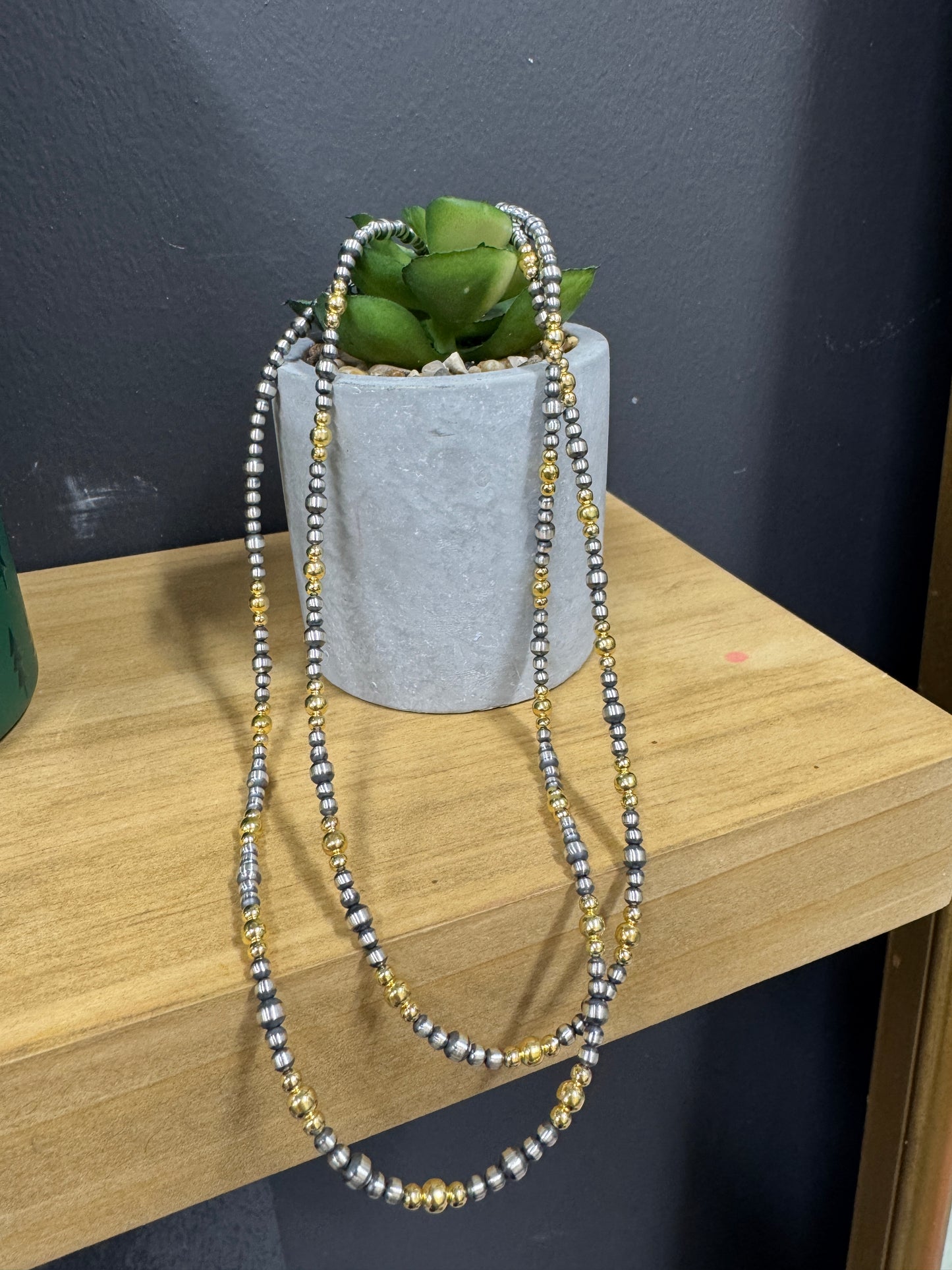 3mm + 4mm Sterling and Gold Pearl Necklace