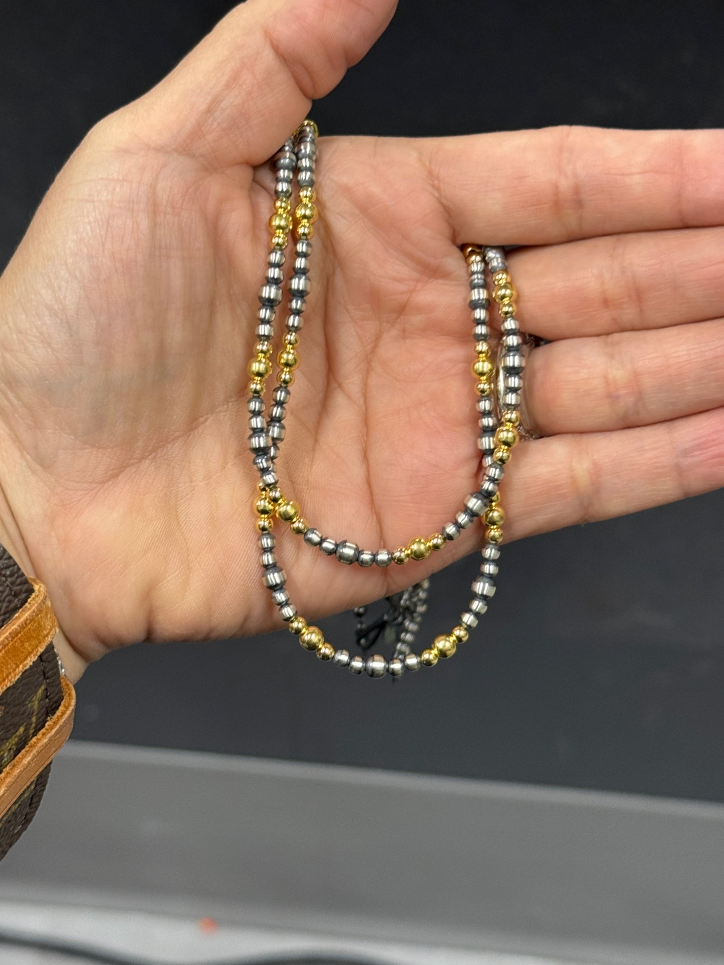 3mm + 4mm Sterling and Gold Pearl Necklace