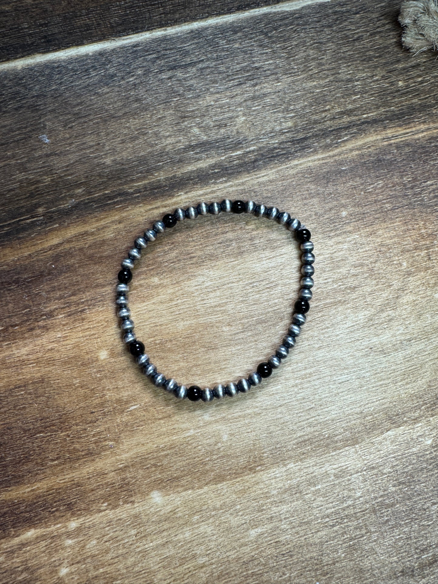 4mm Navajo Pearl Bracelet + Black Onyx Stretch