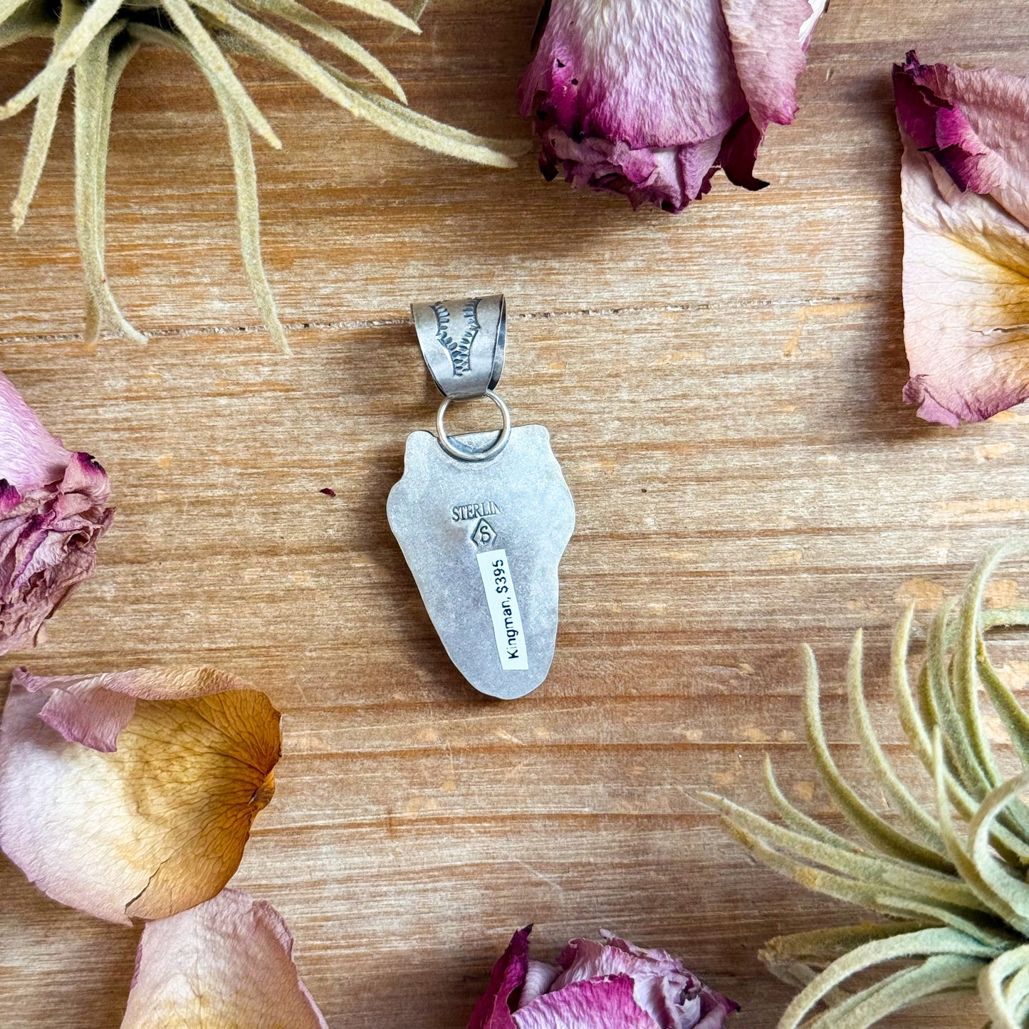 Sterling Silver Kingman Turquoise Lightning Bolt Pendant – Made by Artist Shay Pfeiffer