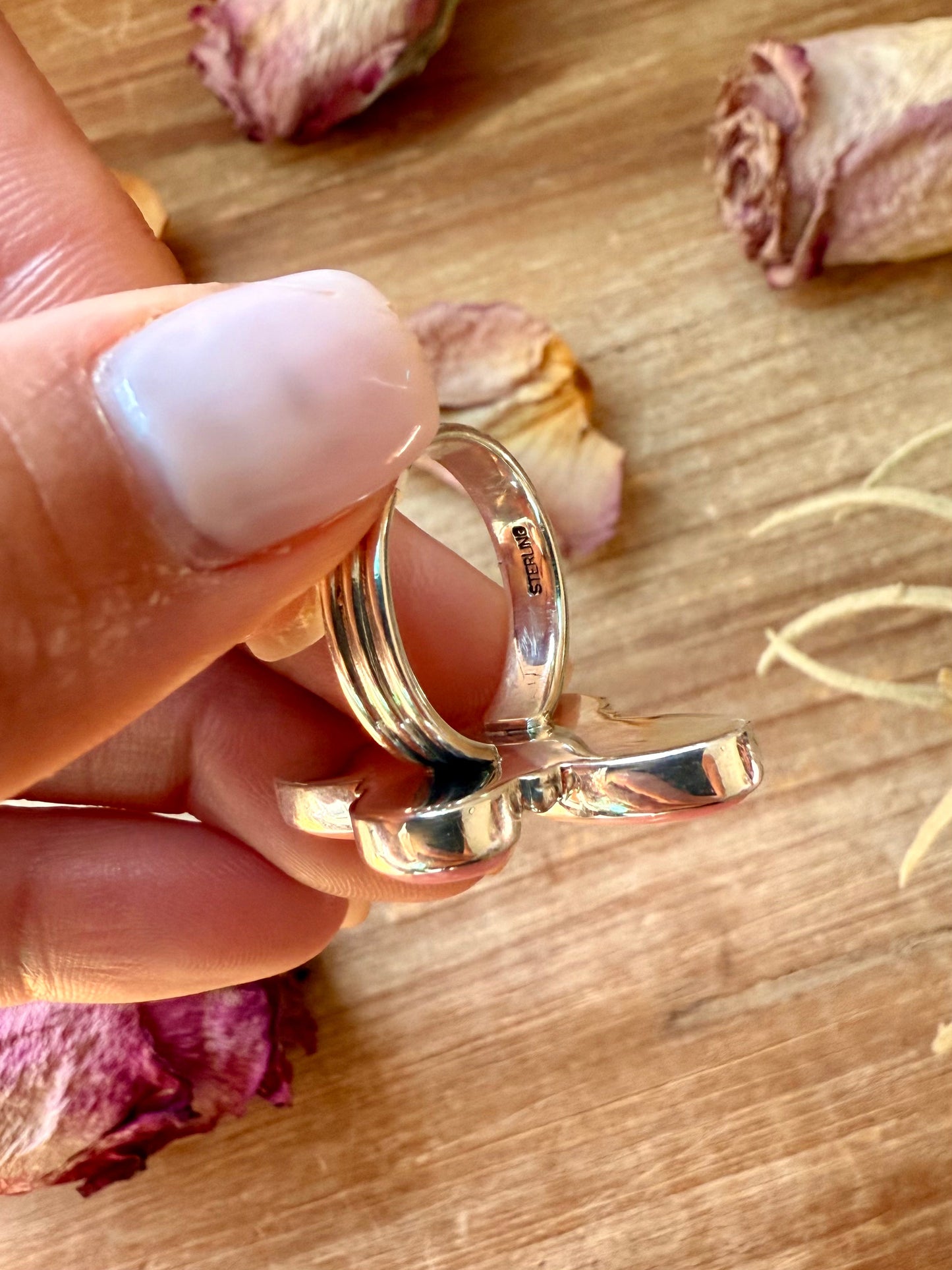 Pink Conch Shell Sterling Silver Ring – Size 7 or 8