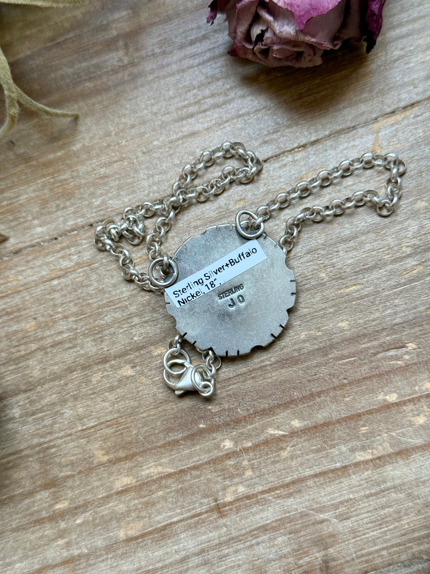 Sterling Silver Buffalo Nickel Necklace – Filed Frame Border – 18” Fixed Chain – Artist Jason Ogg