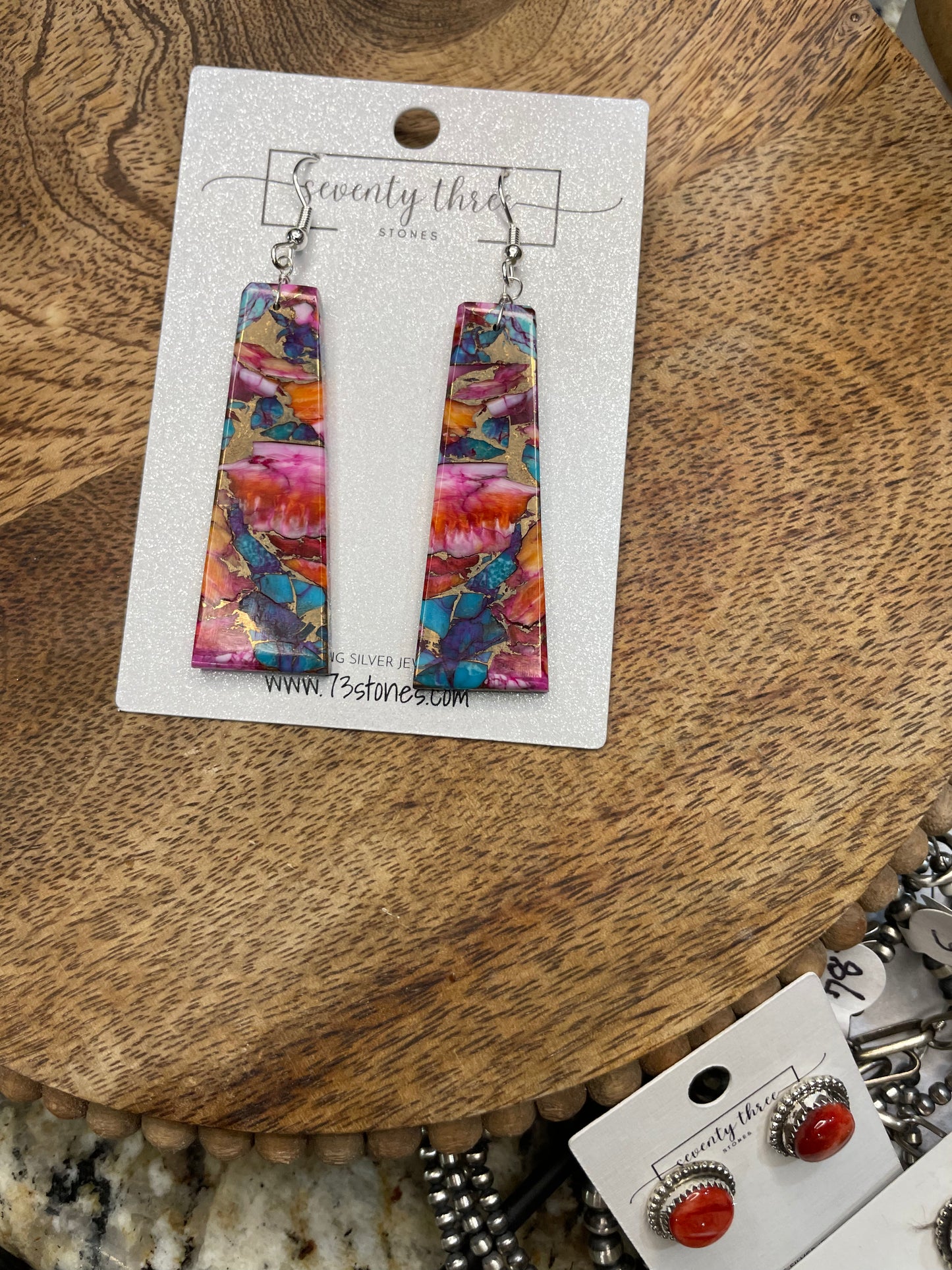 Turquoise and Pink Dream Slab Earrings 3"