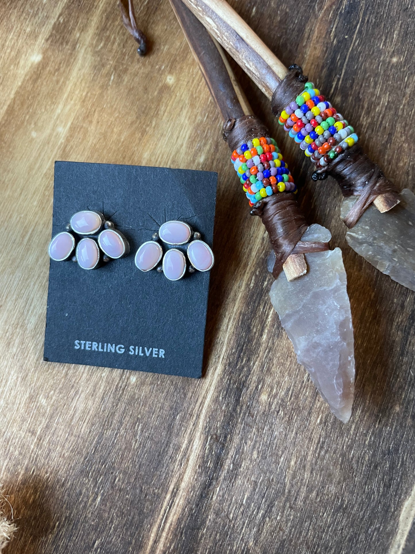 Pink Conch half cluster studs