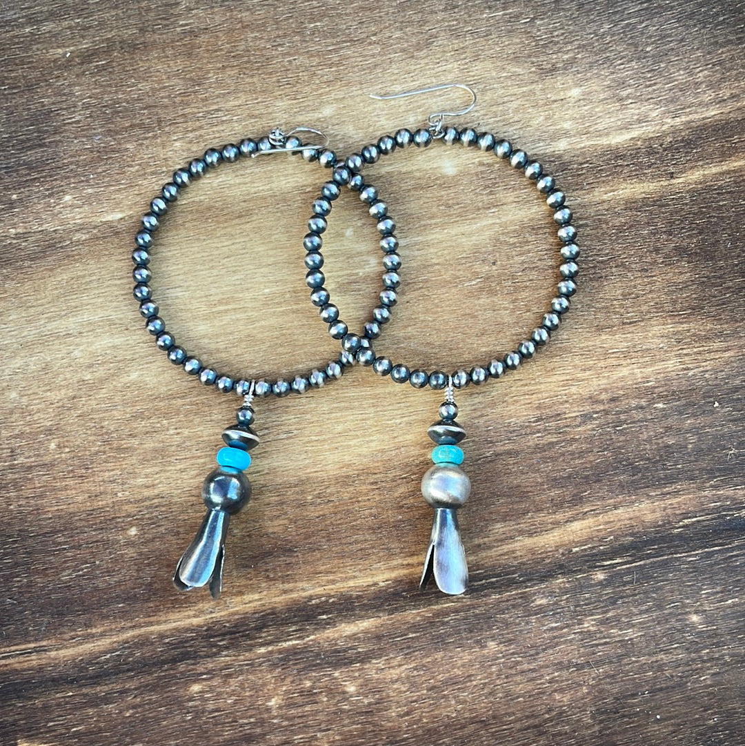 4mm Round Earrings with turquoise and squash