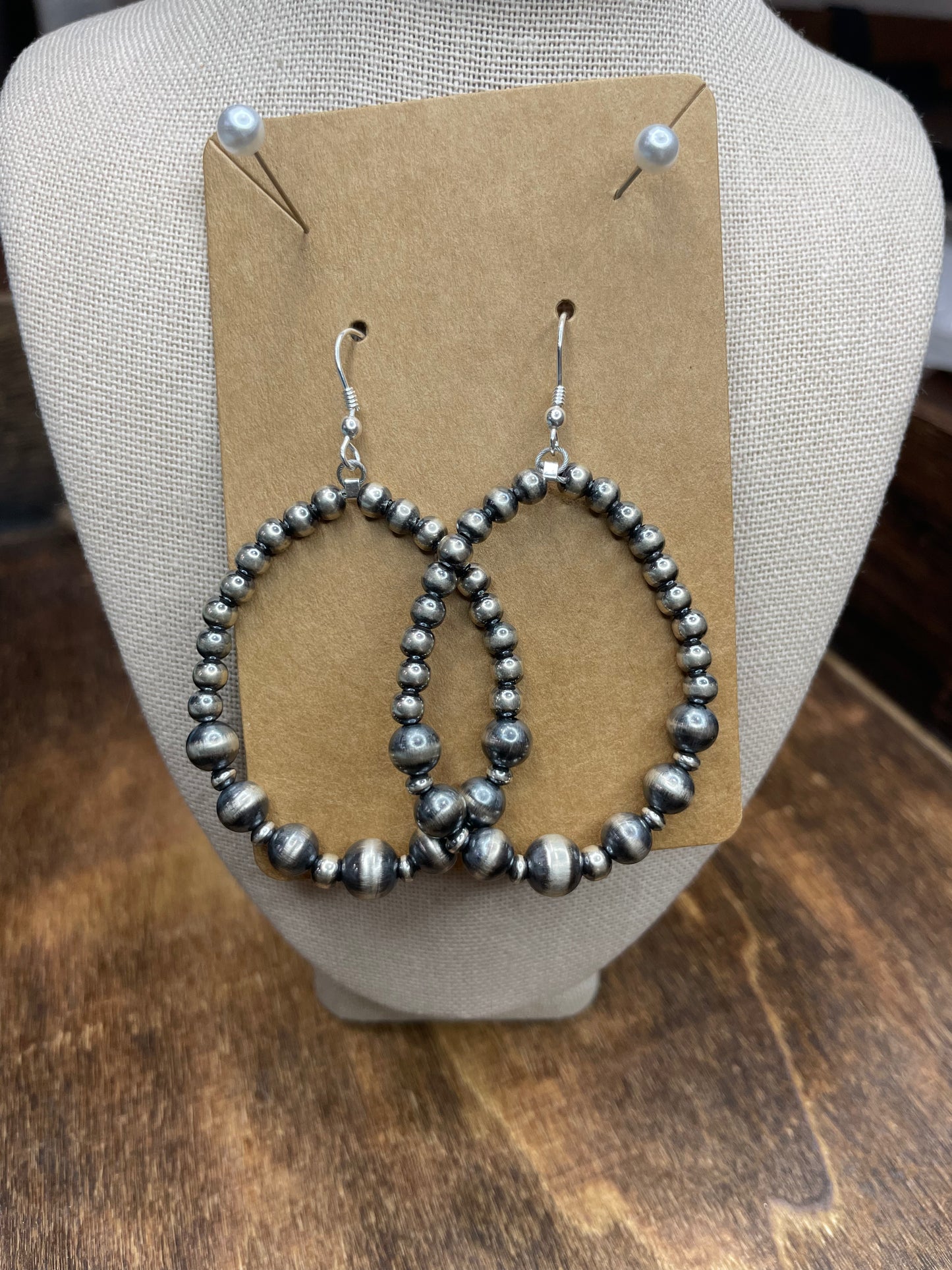 4mm 6mm 8mm Round Navajo Earrings 2.75”