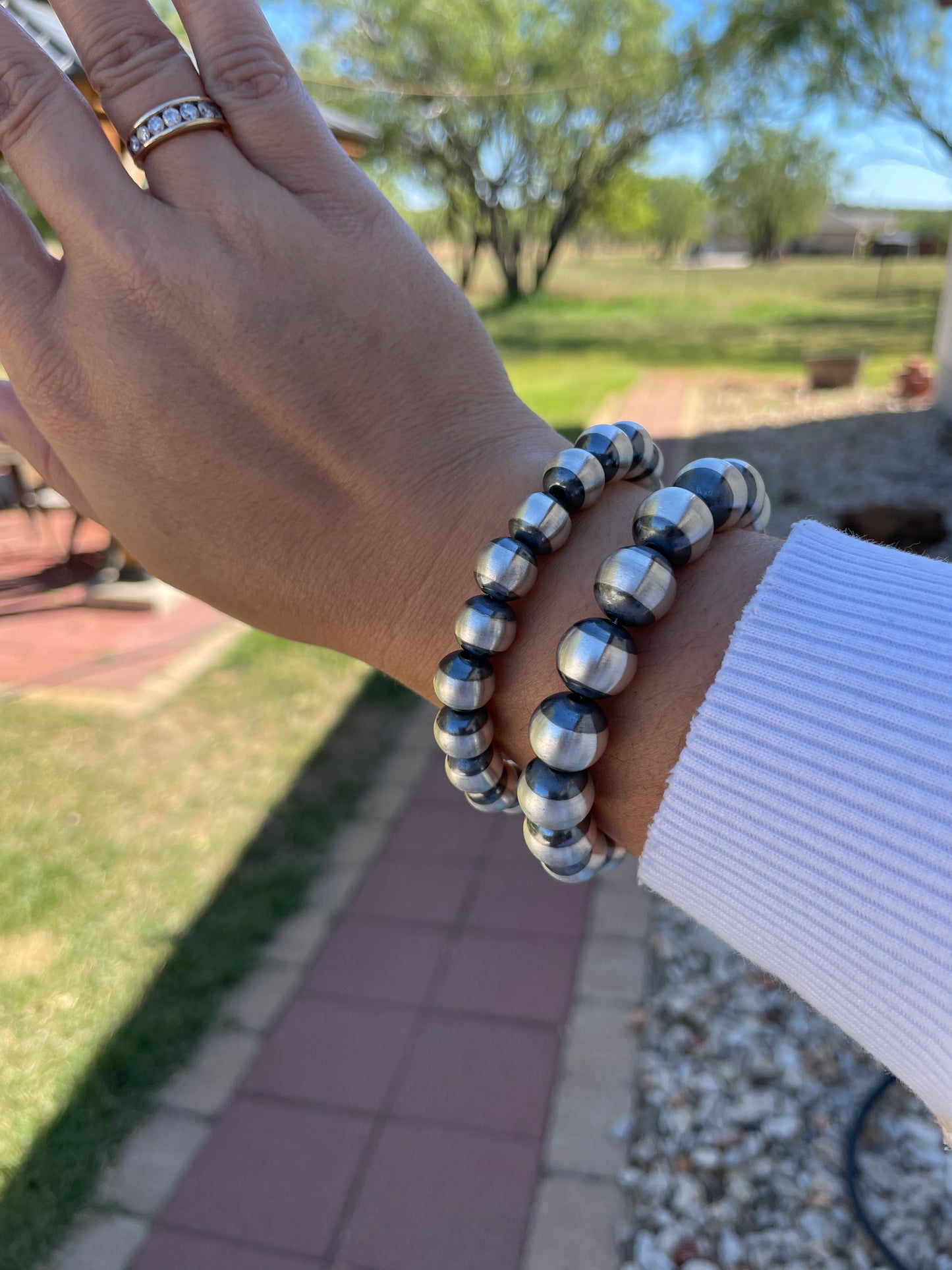 12mm Navajo Style Sterling Pearl Bracelet