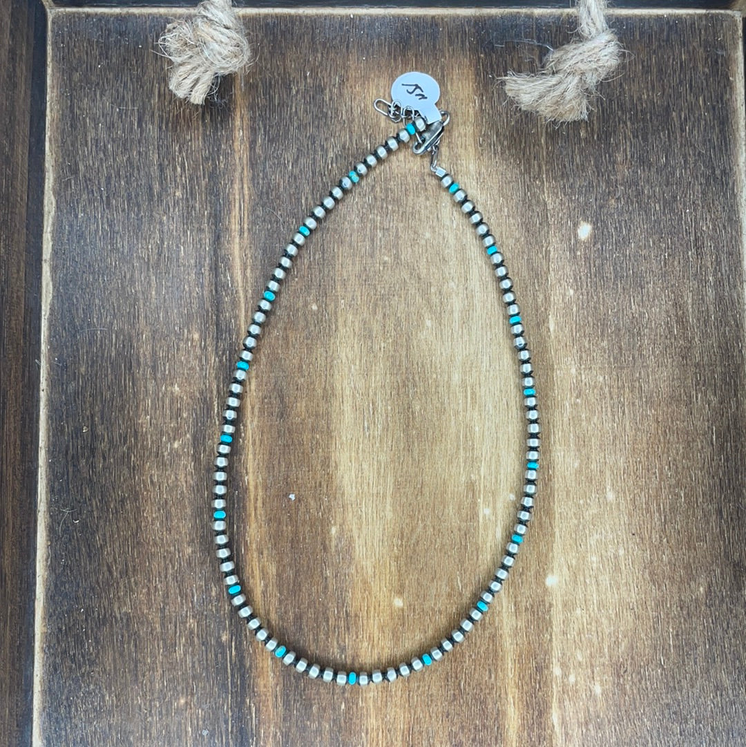 4mm Navajo Pearl Necklace with Turquoise