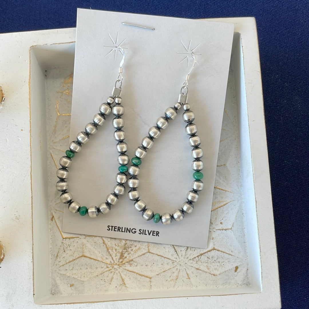 5mm teardrop Navajo Pearl earrings with Turquoise
