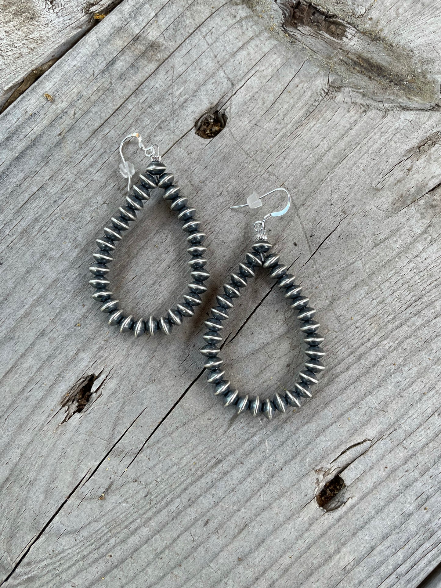 Navajo Style Sterling Saucer Bead Teardrops 2.5" 5.5mm