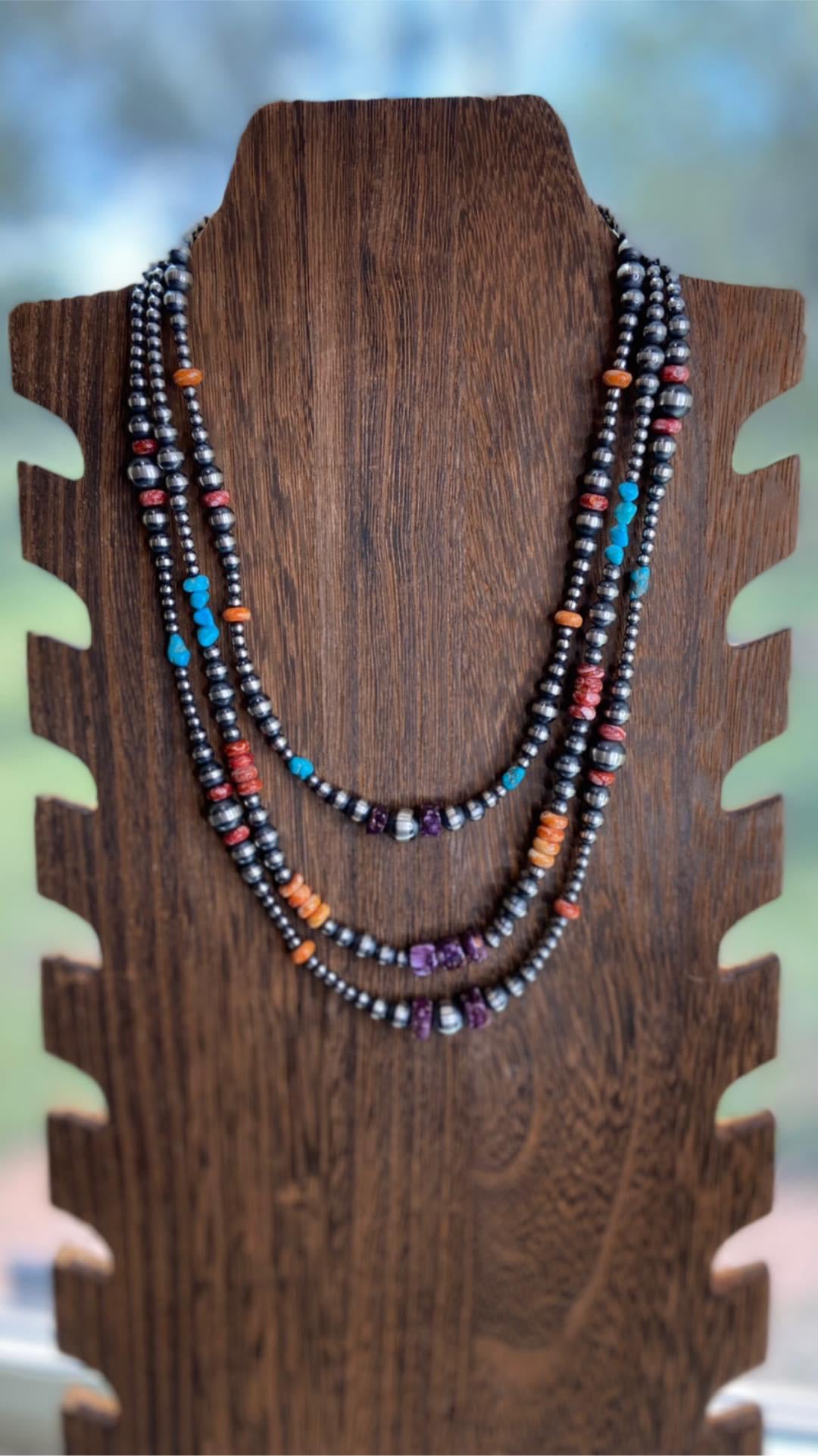 The Lacy Multicolor multi size bead necklace