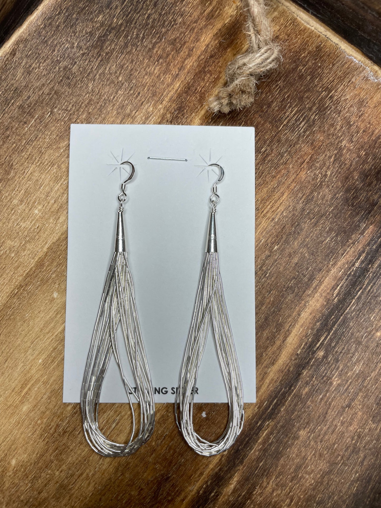 Liquid Silver 10 Strand Teardrop Earrings