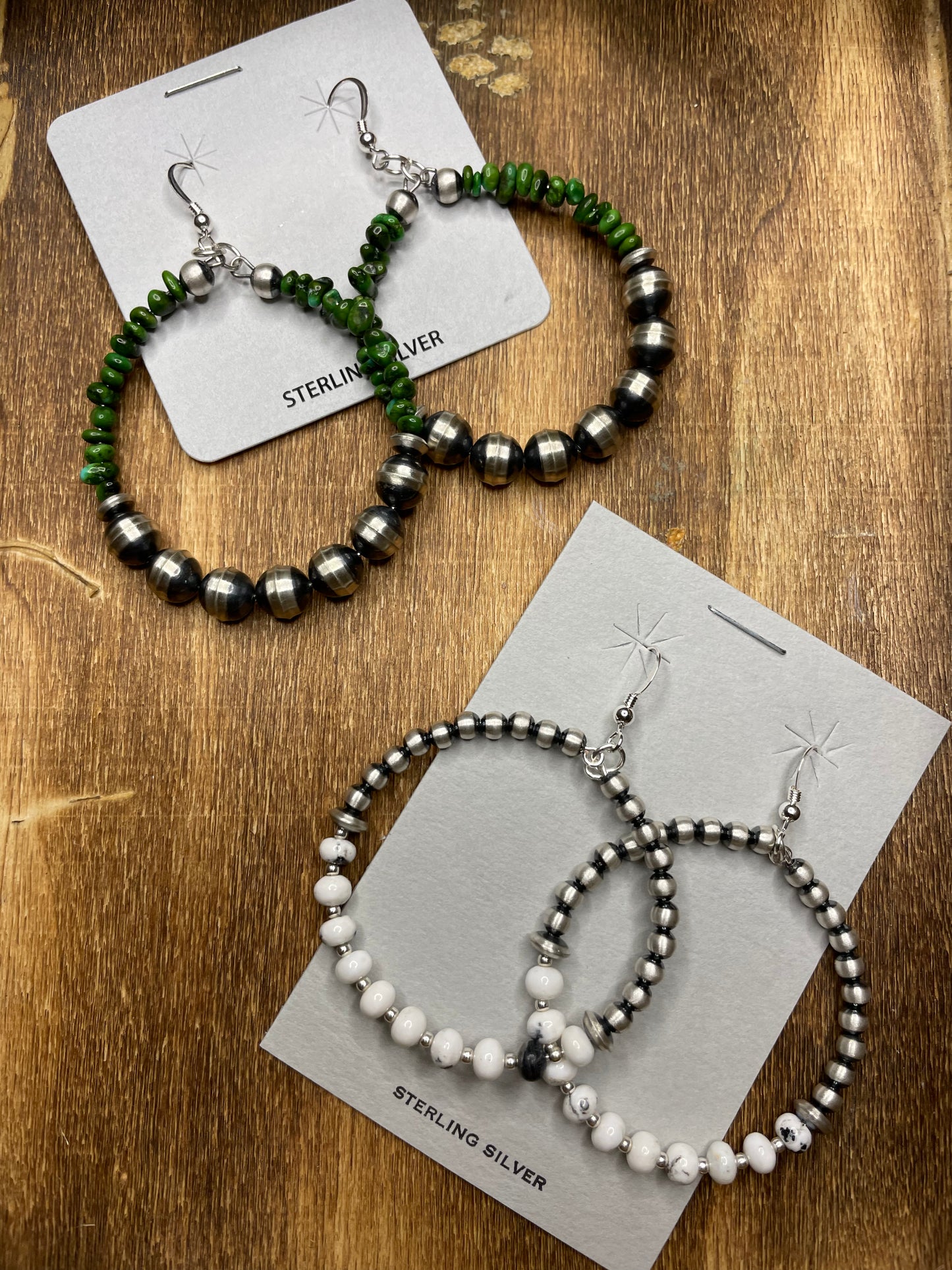 6mm Round Hoops with Sonoran green Turquoise 2.75"