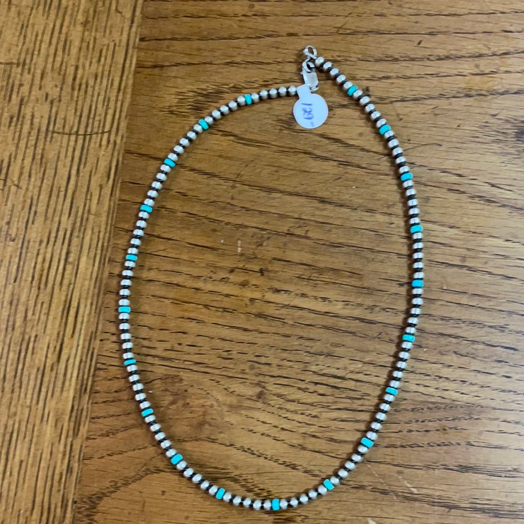 4mm Navajo Pearl Necklace with Turquoise