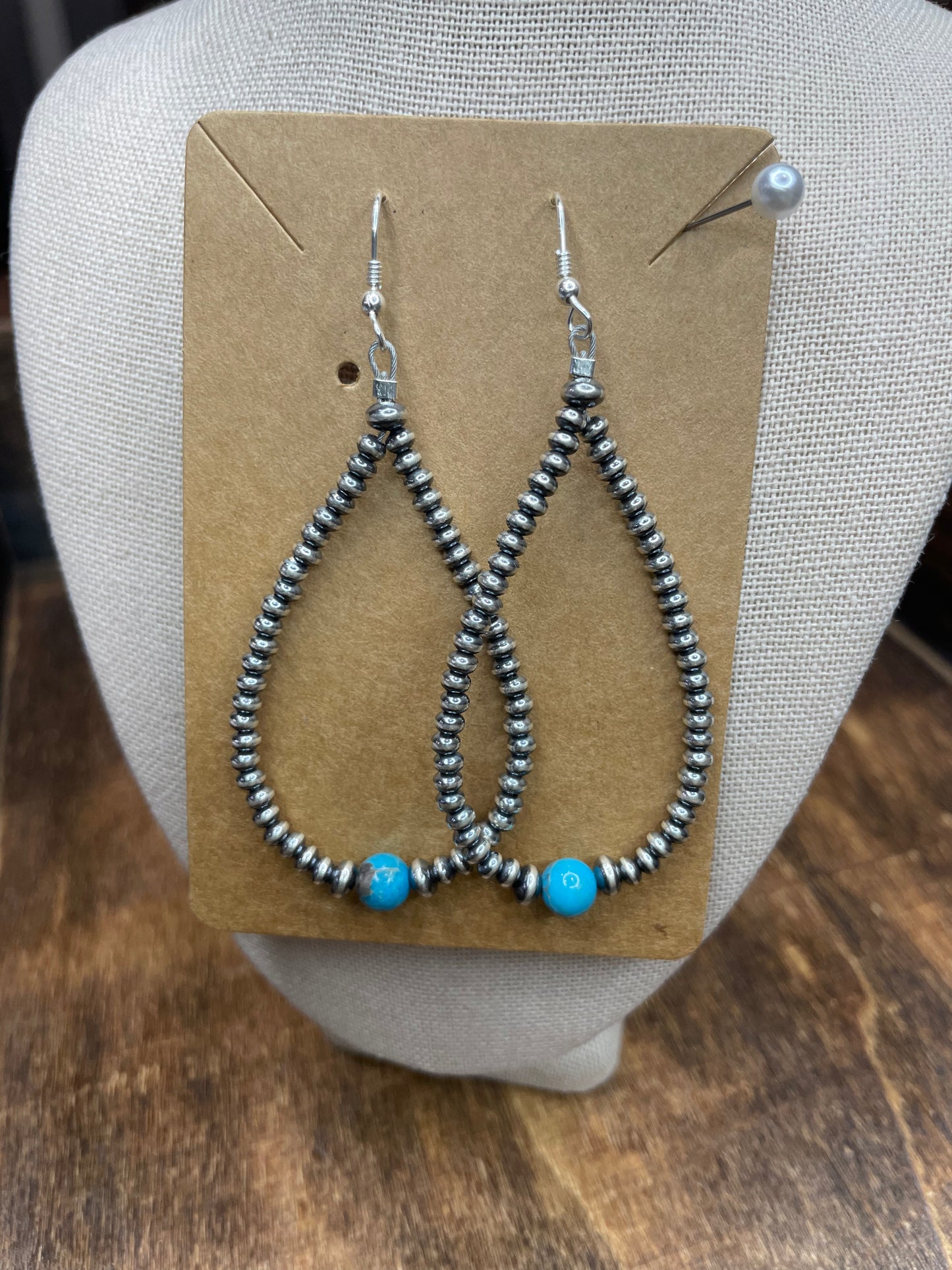 3.5mm Saucer teardrop 3” with Turquoise