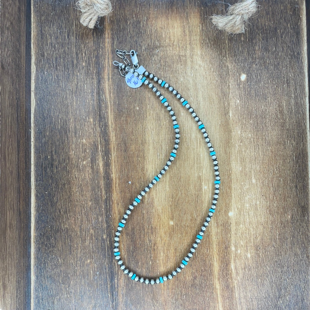 4mm Navajo Pearl Necklace with Turquoise