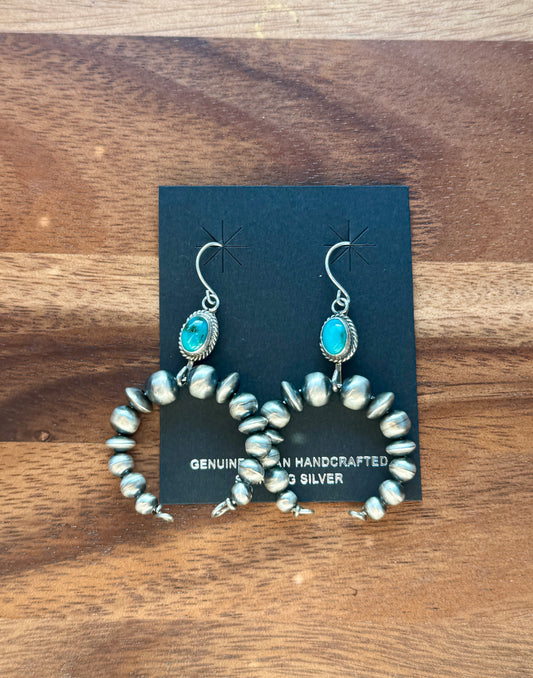 Turquoise Dangle Handmade Naja Earrings, Rena Begay