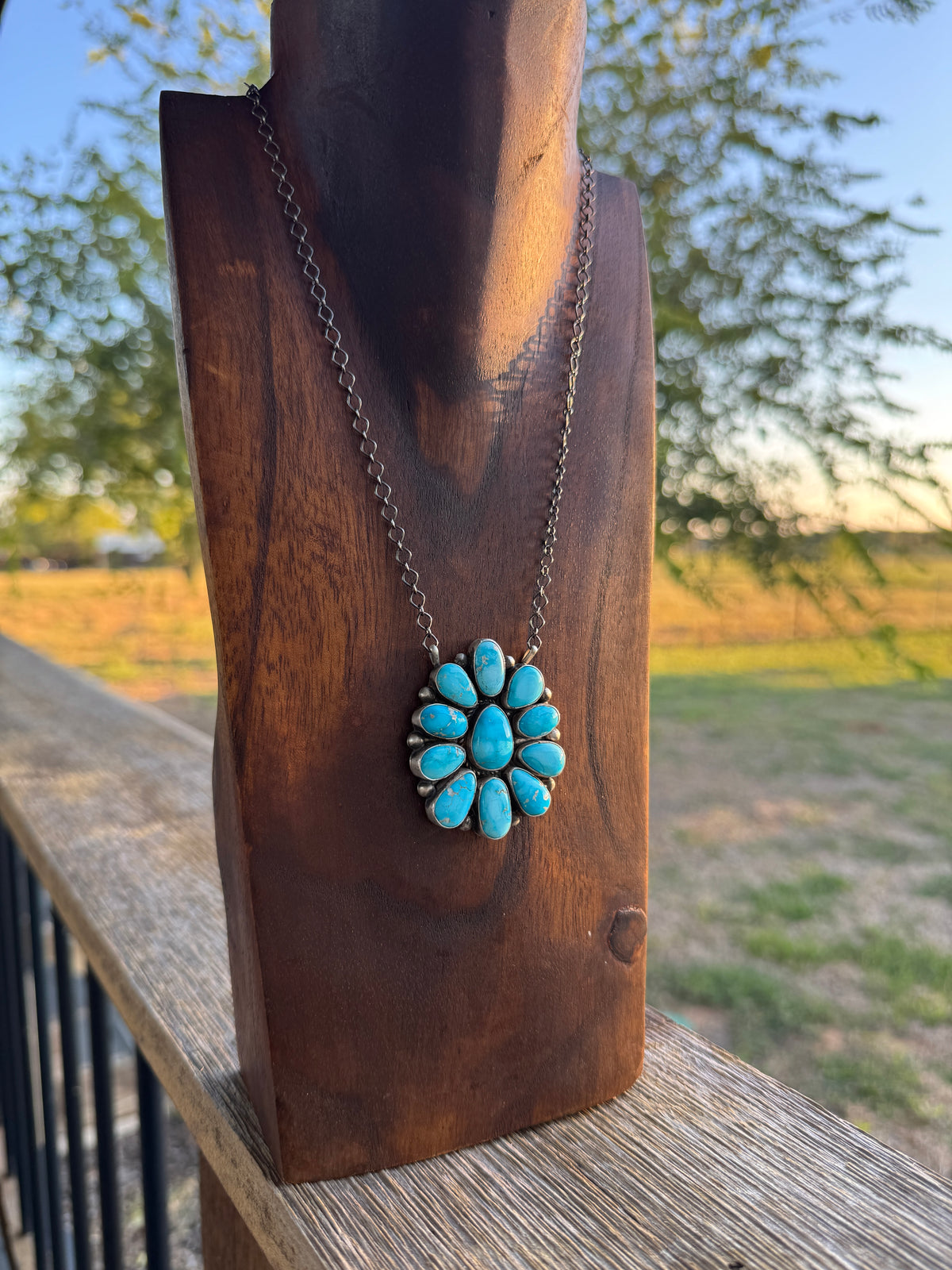Blue Ridge Turquoise Cluster Pendant Necklace