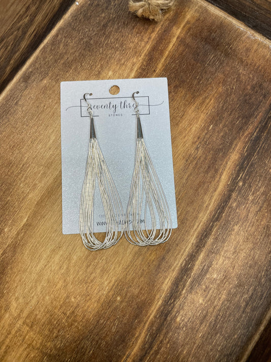 Liquid Silver 15 Strand Teardrop Earrings