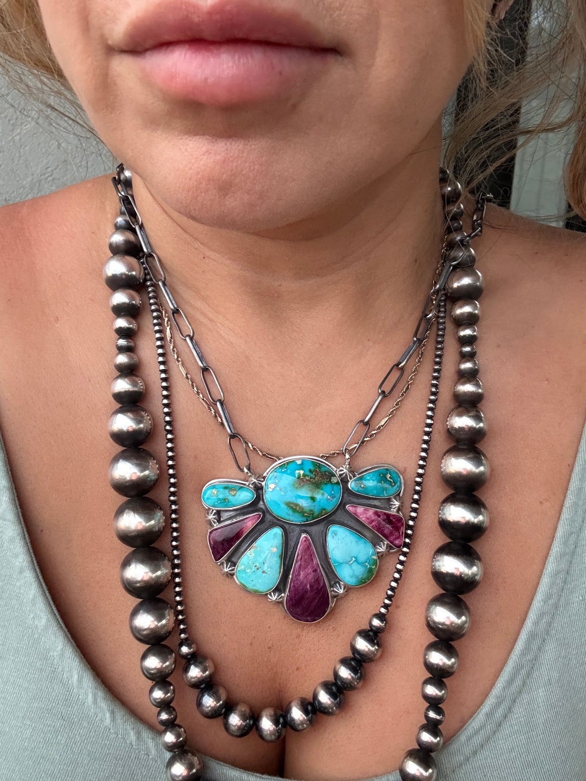 High Grade Sonoran Spiny Half Cluster Pendant Necklace, Darrin Livingston