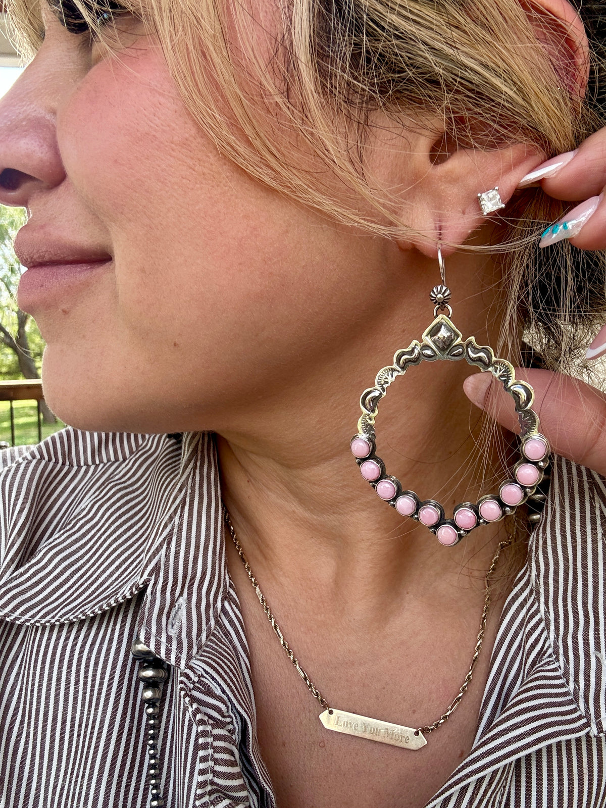 Pink Conch Hoop Dangle Earrings, Annie Hoskie
