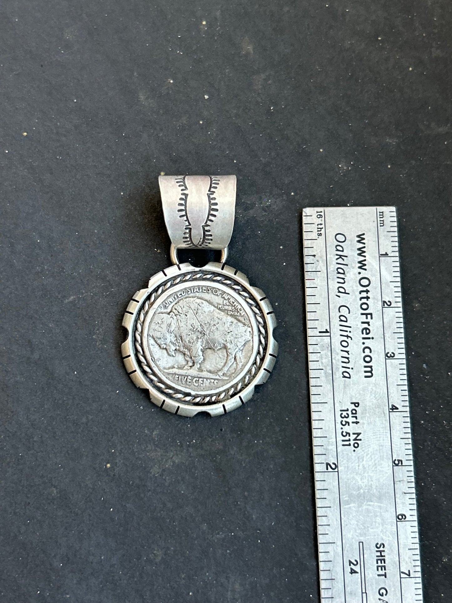 Sterling Silver Buffalo Nickel Pendant – Rope Border – Artist Jason Ogg