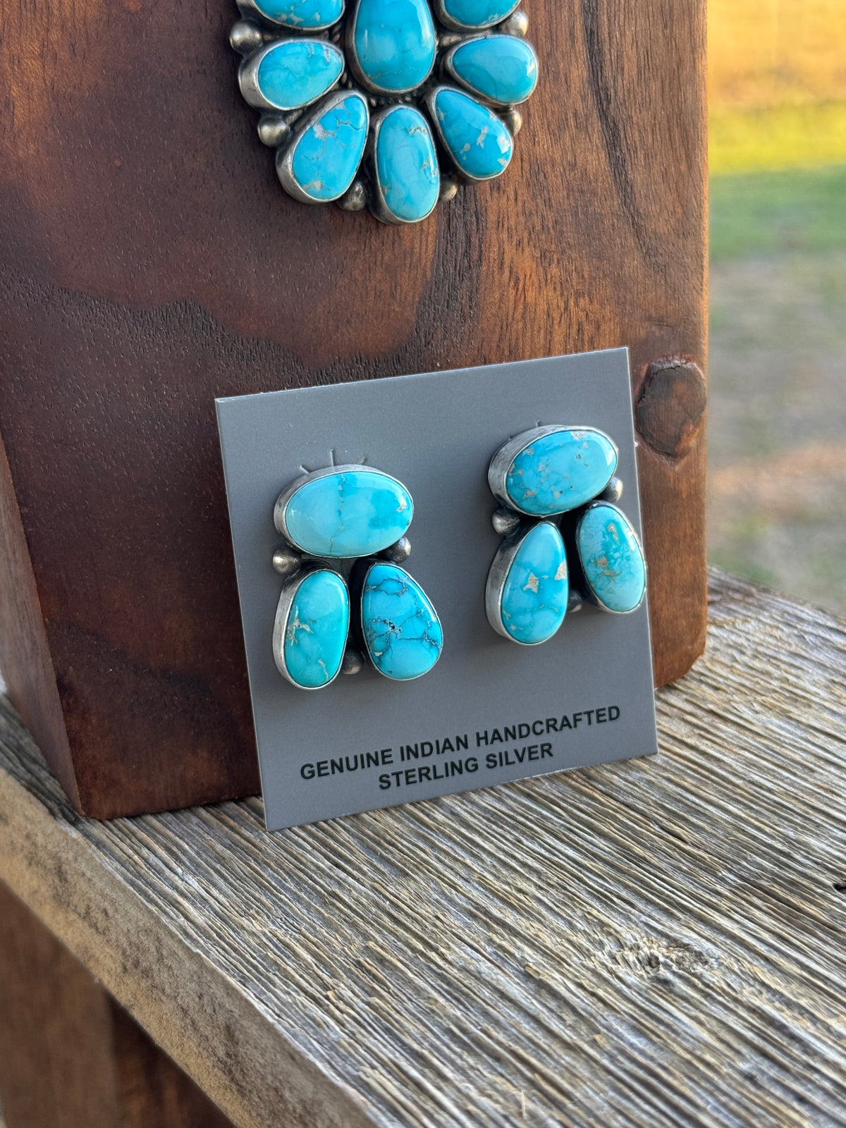 Blue ridge Turquoise 3 stone Stud Earrings, Debra Smith
