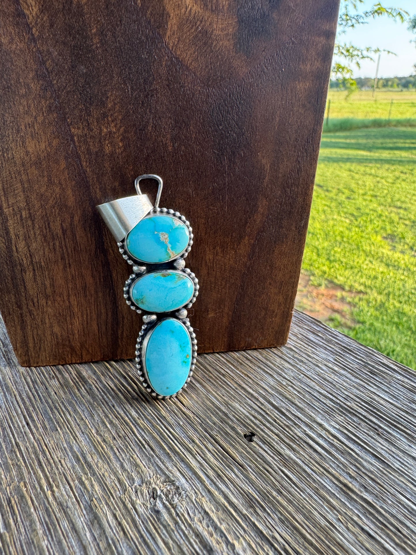 3 stone Turquoise Pendant Sonoran Gold
