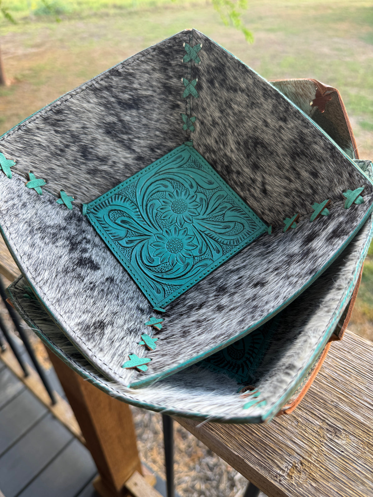 turquoise Leather Trinket Tall tray