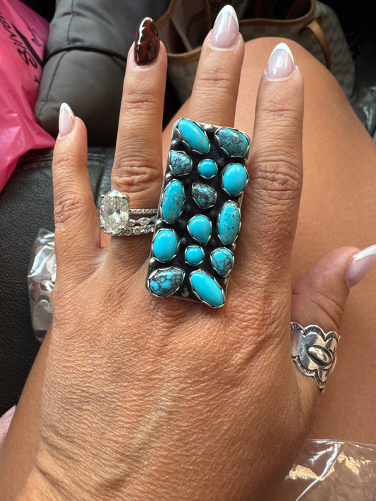 Sampler Turquoise Cluster Ring sz 6, Bea Tom